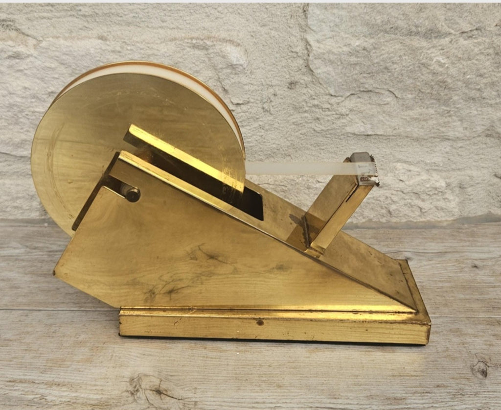 Vintage Postmodern Sculptural Brass Tape Dispenser TARNISHED Desktop Office Supply Art Collectible