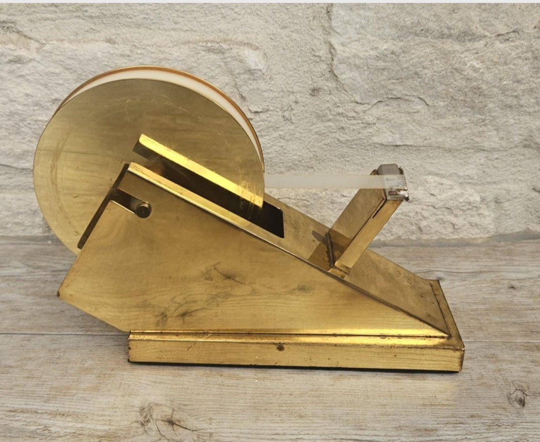 Vintage Postmodern Sculptural Brass Tape Dispenser TARNISHED Desktop Office Supply Art Collectible