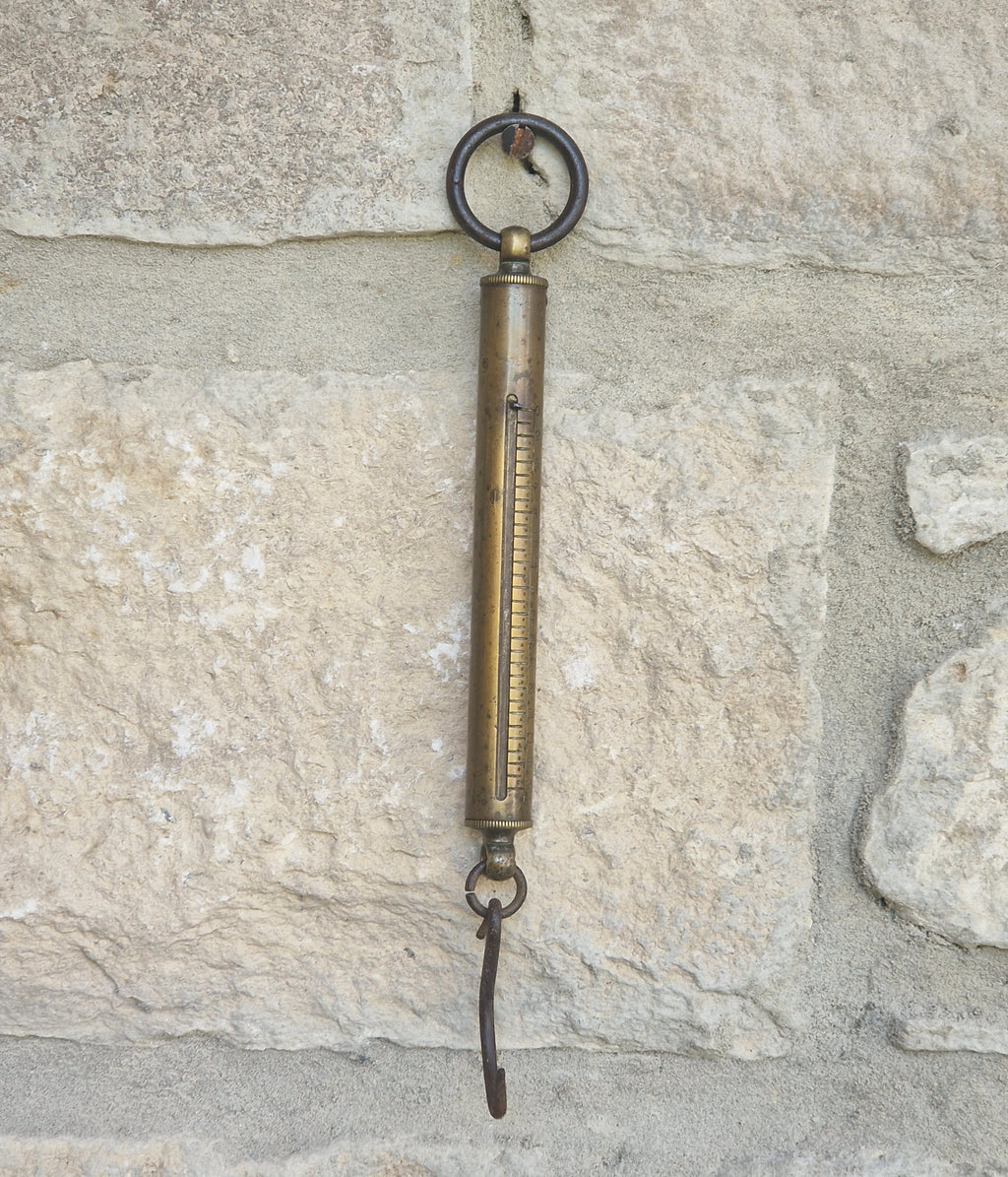 Antique Tubular Brass Spring Balance Scale Hanging Pocket Cylindrical Pocket Scales Working