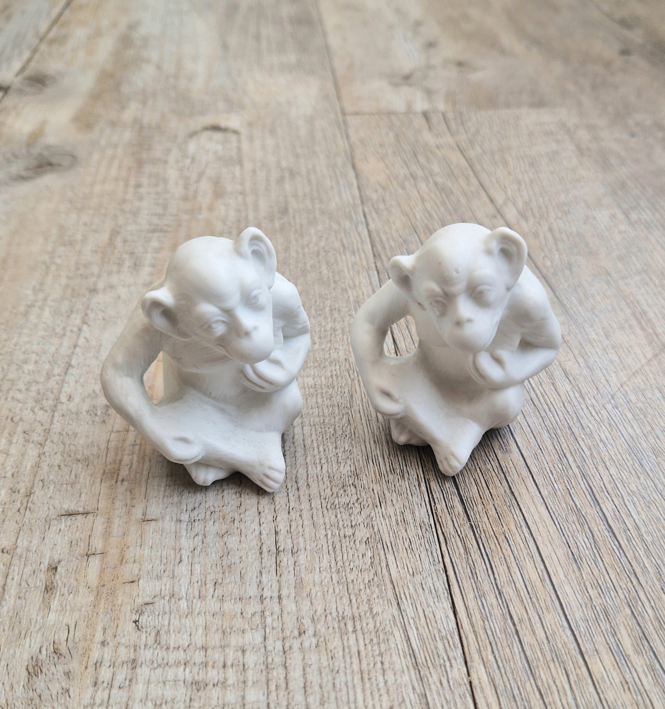 Antique Parian Ware Chimpanzee Match Holders: Stamped Germany 1859