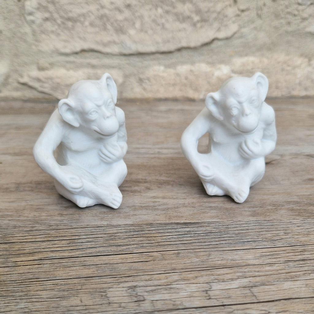 Antique Parian Ware Chimpanzee Match Holders: Stamped Germany 1859