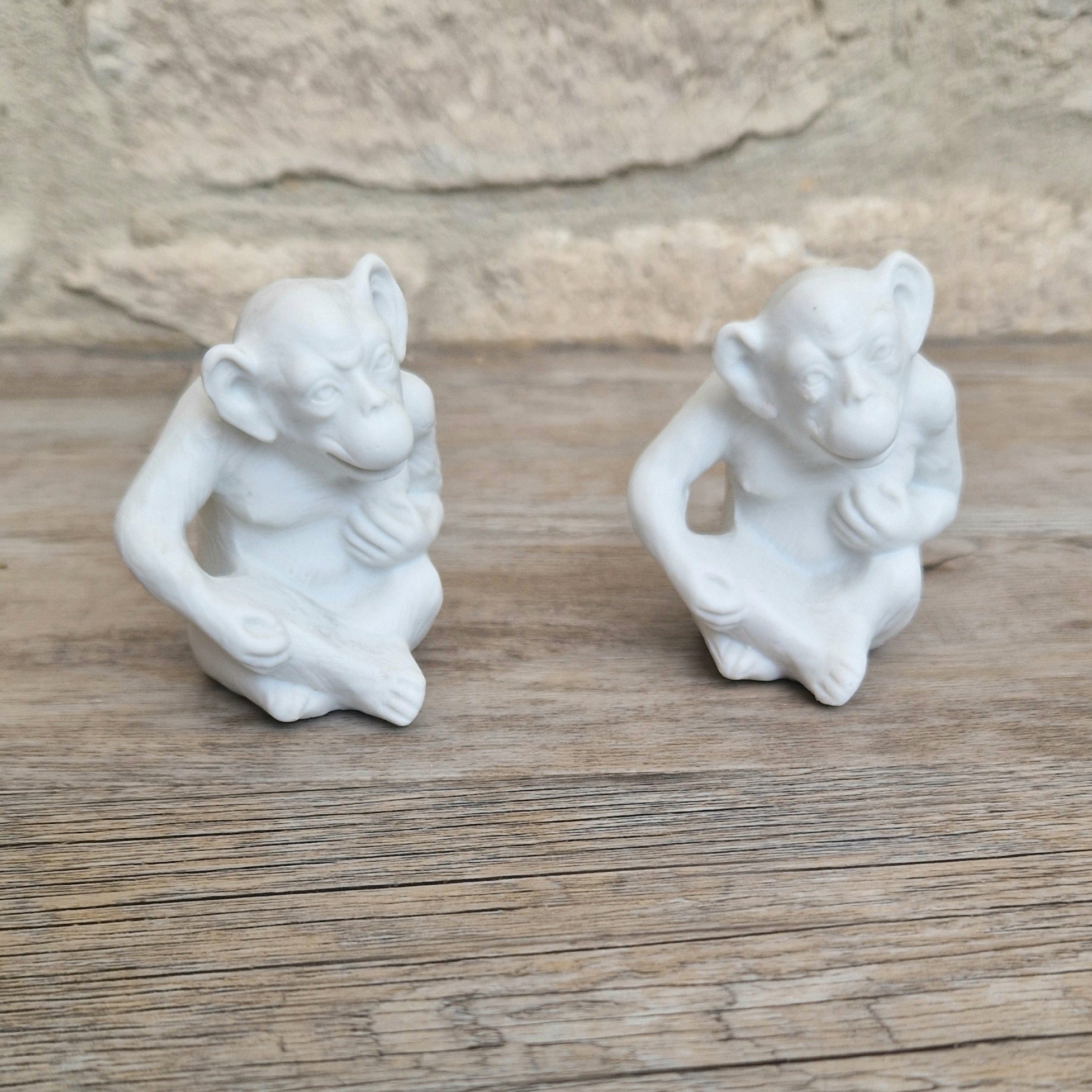Antique Parian Ware Chimpanzee Match Holders: Stamped Germany 1859