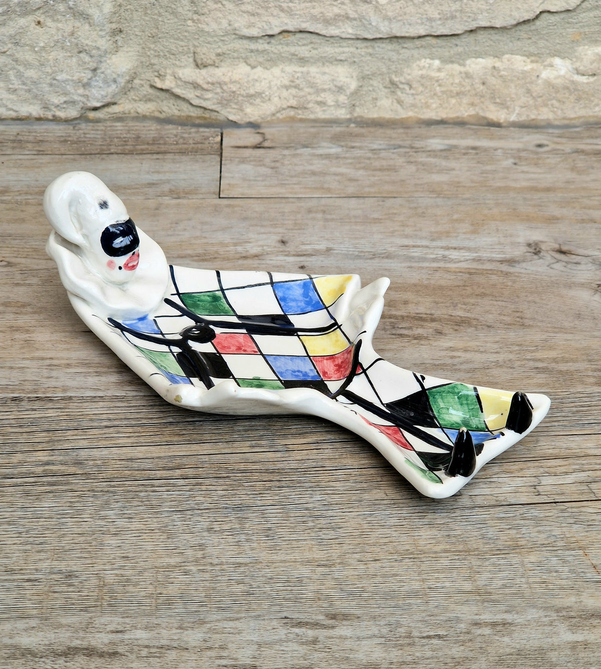 Vintage 1950s Italian Ceramic Harlequin Trinket Dish For.Reg.an Milvia Scarpa Style Catchall Plate Commedia dell Arte Pottery