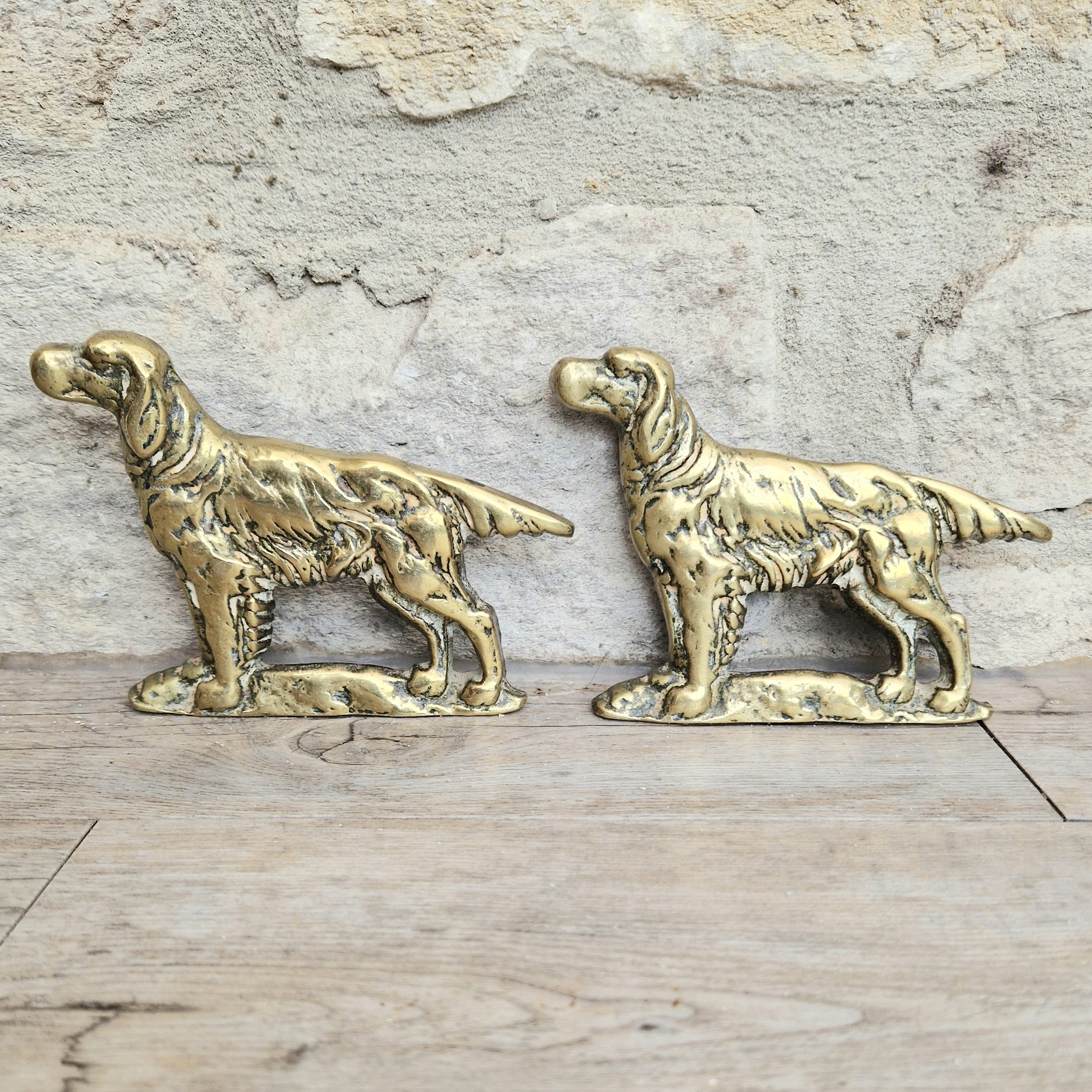 Pair of Vintage Brass Irish Setter Dogs Half Mold Stand Desk Ornaments
