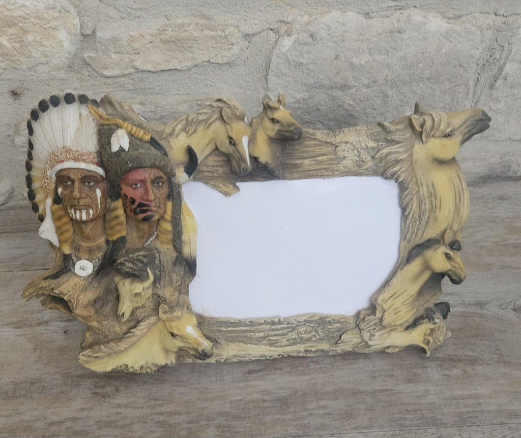 Western Native American Indian Chiefs Horse Photo Frame 3D Rustic Polyresin Holds 6.5 x 4.5" Photo.