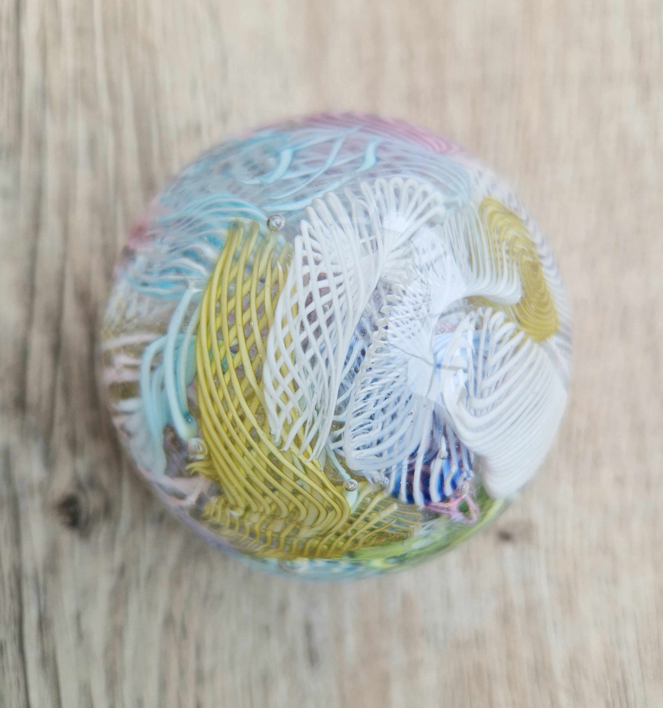 Vintage Murano Art Glass Paperweight with Scrambled Latticino & Zanfirico Canes