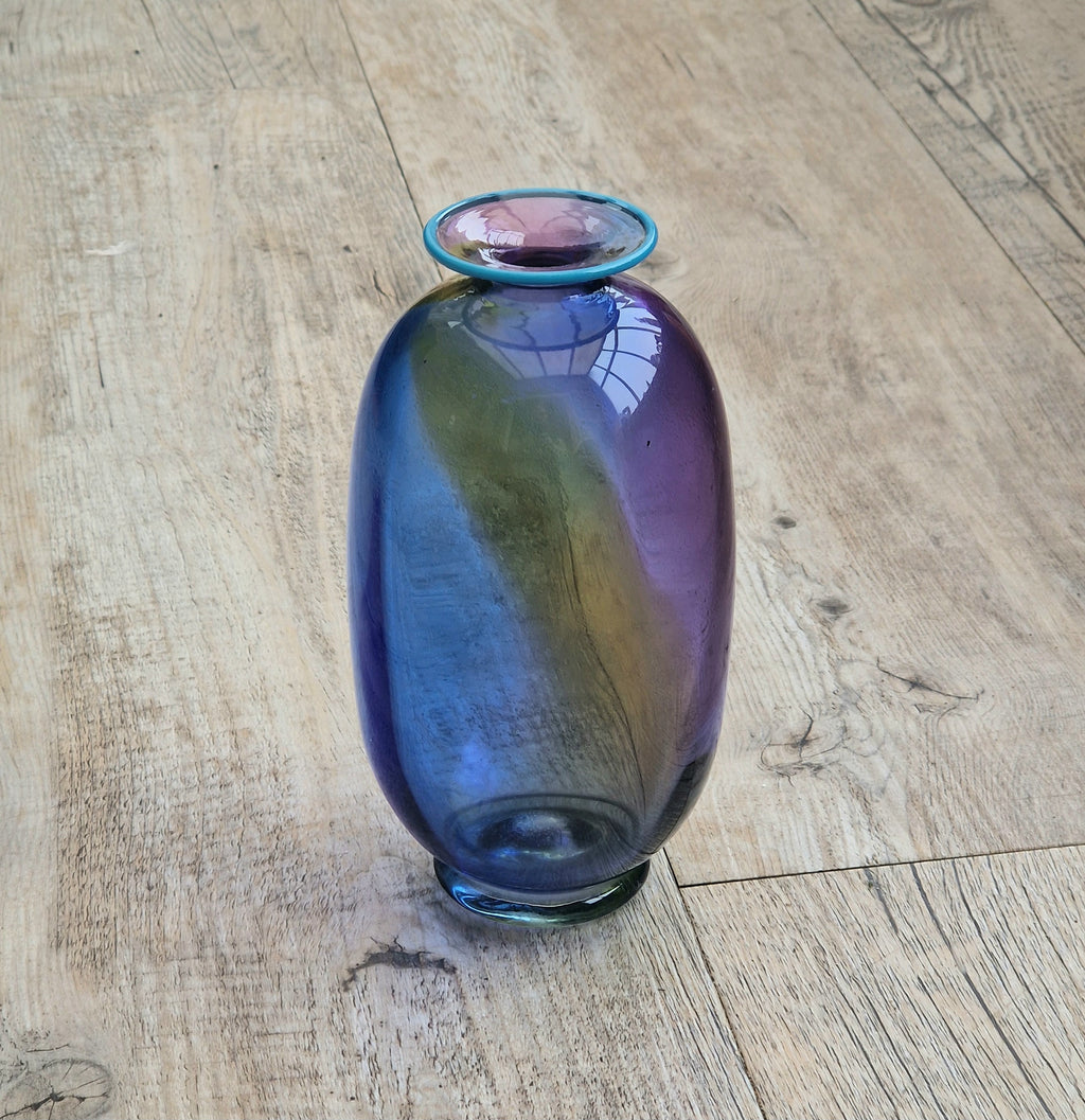 Transjö Hytta Swedish Art Glass Rainbow Vase WRC Signature Ann Wolff, Jan-Erik Ritzman and Sven-Åke Carlsson Vintage Mid Century Piece 6"
