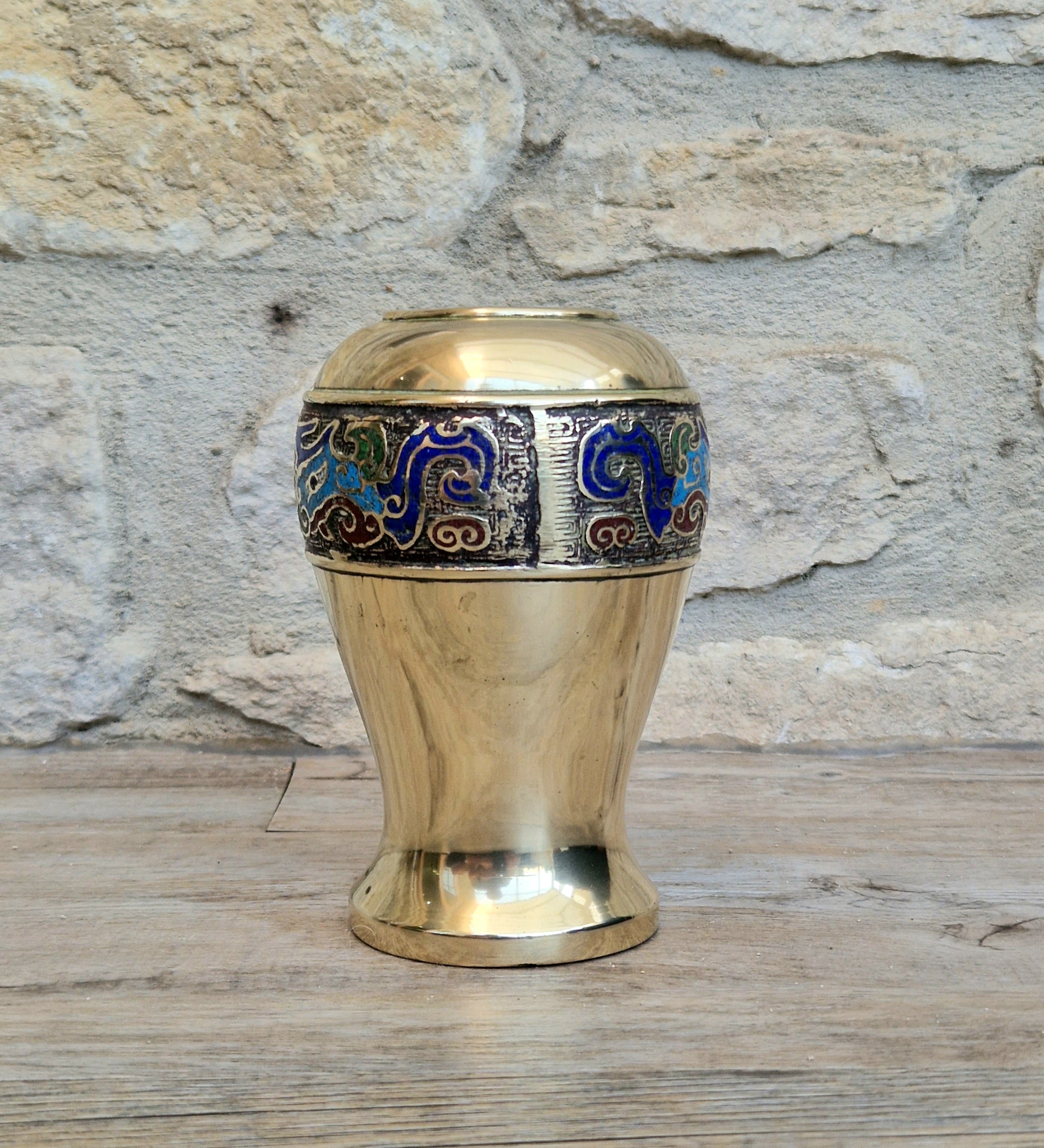 Chinese Late Qing Champleve Enamelled Bronze Small Vase 19th Century Antique