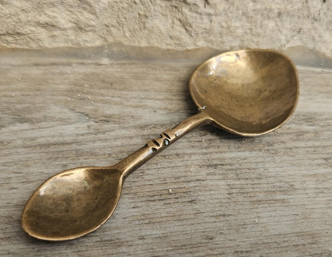 Antique 19thC Copper Double Ended Measuring Spoon Small 9cm Apothecary Gold Dust Weight Spoon 8g