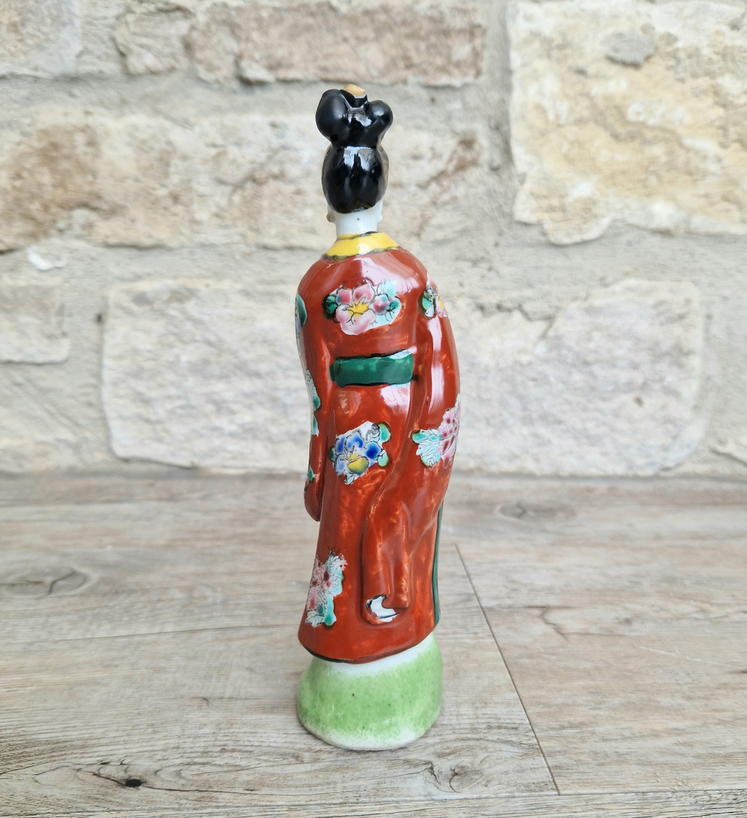 Antique Chinese Qing Hand-Painted Porcelain Figurine Statue Ho Hsien-Ku Daoist Immortal Maiden