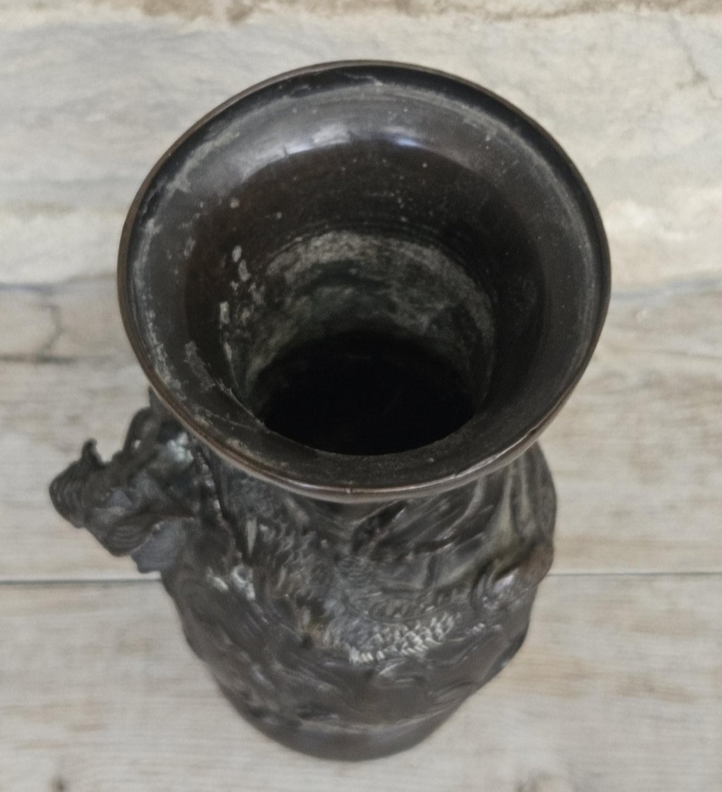 Antique Japanese Bronze Dragon Vase, Meiji Period 19th Century Asian Art Decor 18cm