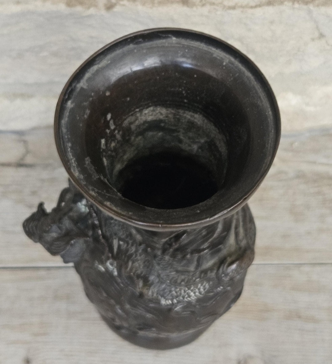 Antique Japanese Bronze Dragon Vase, Meiji Period 19th Century Asian Art Decor 18cm
