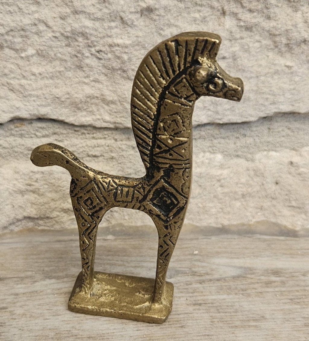 Mid-Century Brass Horse Figure Greek Etruscan Style 9cm Tall