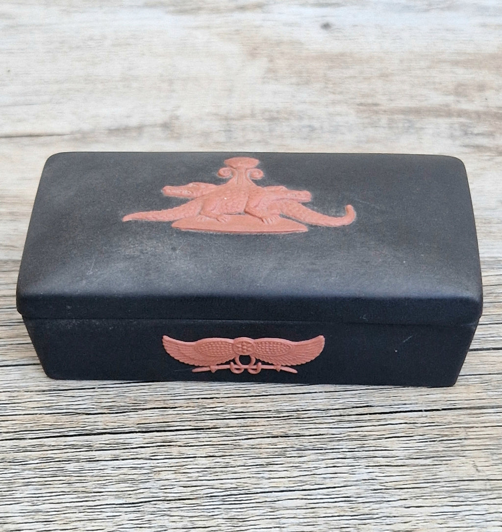 Wedgwood Black Jasperware Terracotta Egyptian Crocodiles Trinket Box