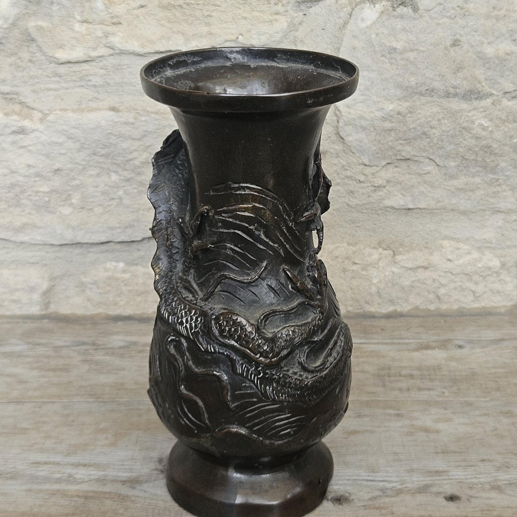 Antique Japanese Bronze Dragon Vase, Meiji Period 19th Century Asian Art Decor 18cm