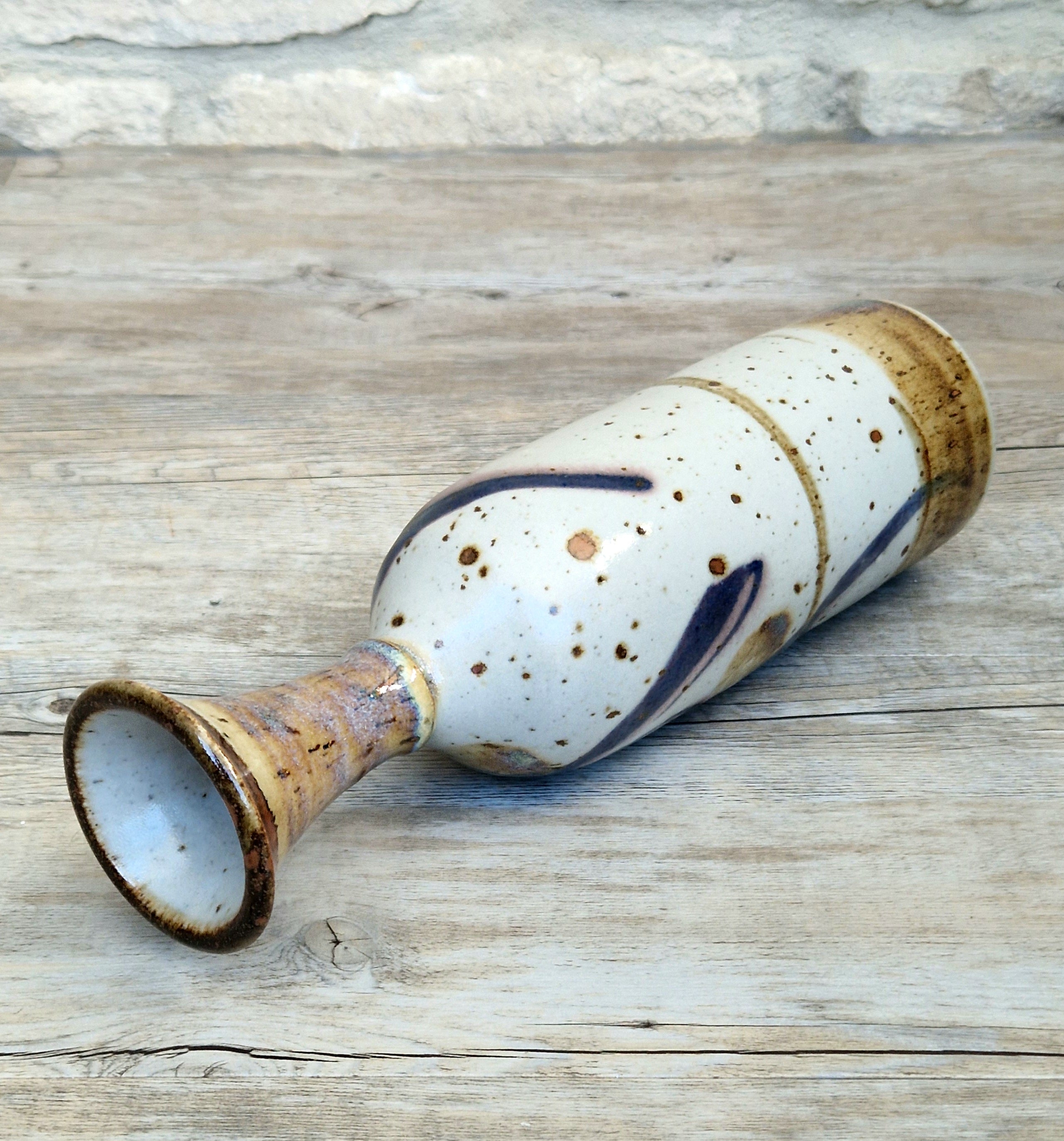 Vintage Oldrich Asenbryl Sarn Pottery 28cm Stoneware Bottle Vase Welsh Studio Ceramic 1970s