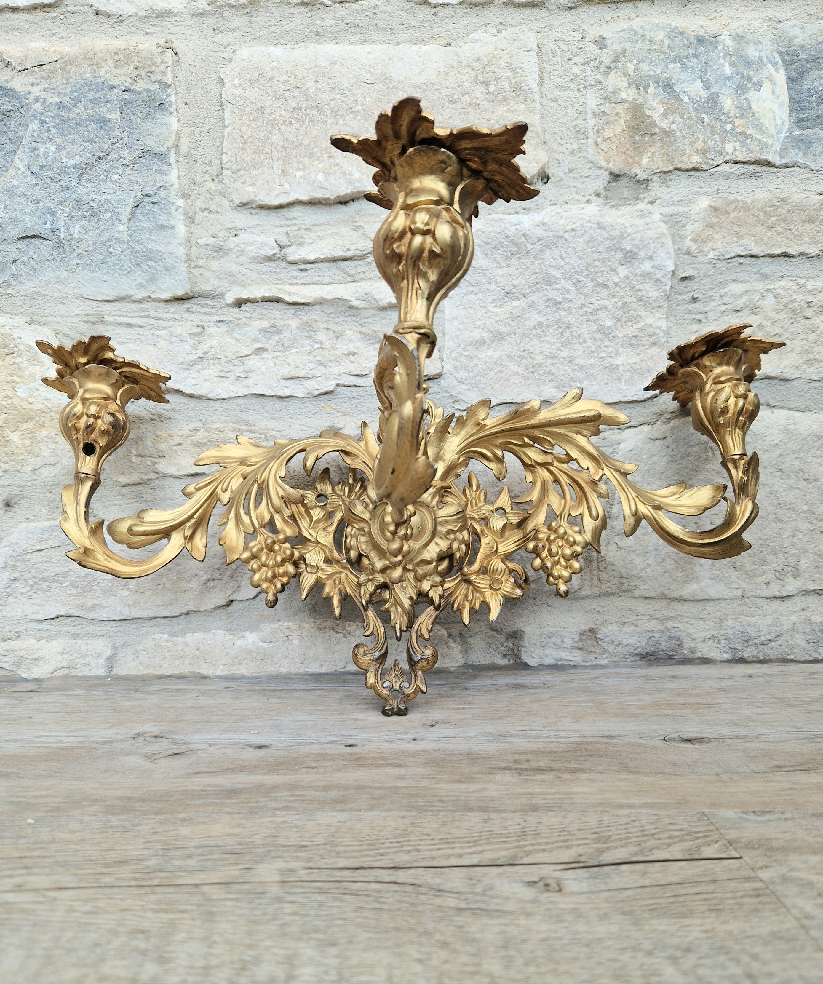 A Single French Louis XV Style Gilt Bronze 3 Branch Applique Sconce c.1900