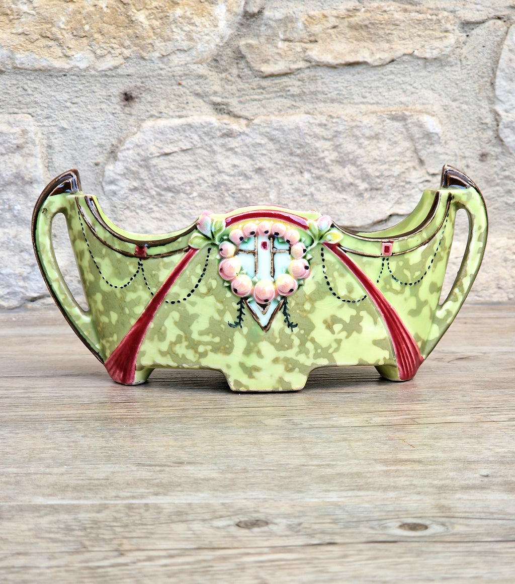 Art Nouveau Duxer Babotine Planter: Antique Hand-Painted Jardiniere