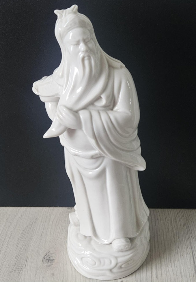 Vintage Large White Chinese Confucius Chinese Man Figure White Glazed Pottery White Confucius Ornament 29cm Tall