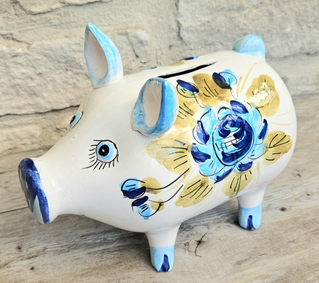Midcentury Italian Large Pottery Pig Money Box Piggy Bank Decorative Vintage Ceramic.