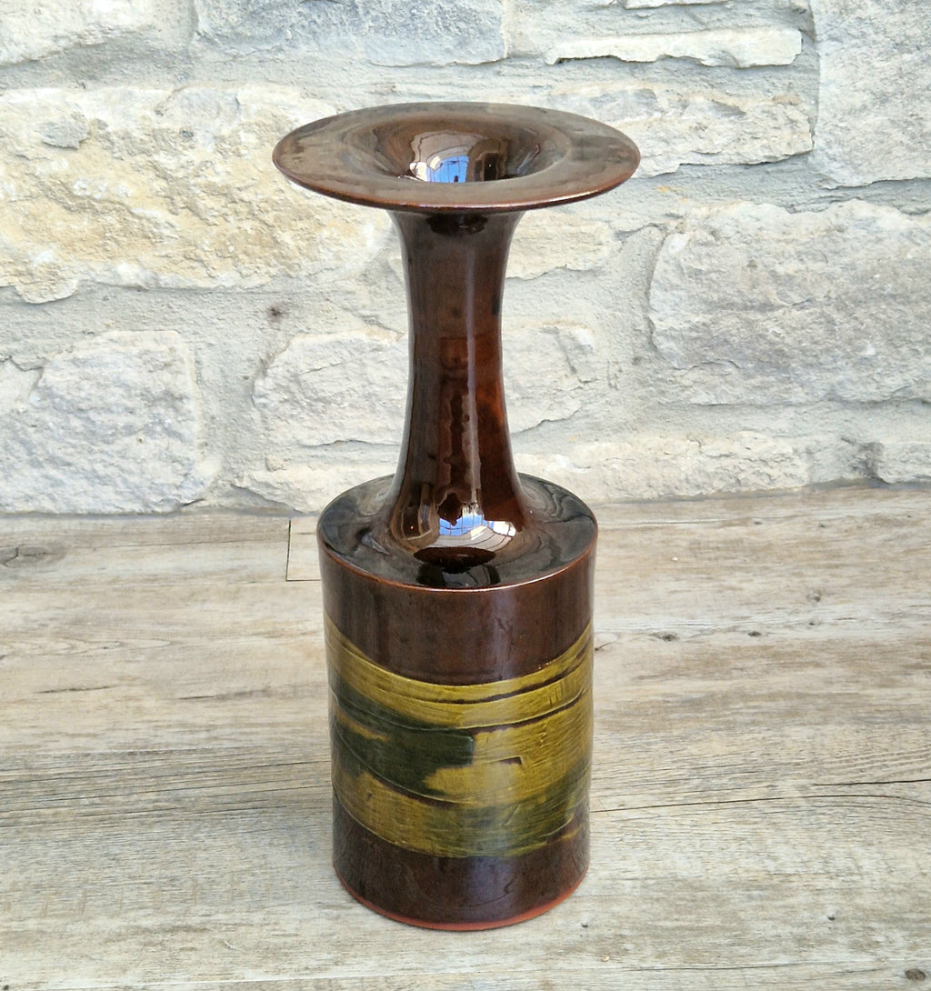 Vintage 1970s Studio Pottery Chalice Vase 32.5cm Terracotta Mid Century Modern Art Glaze