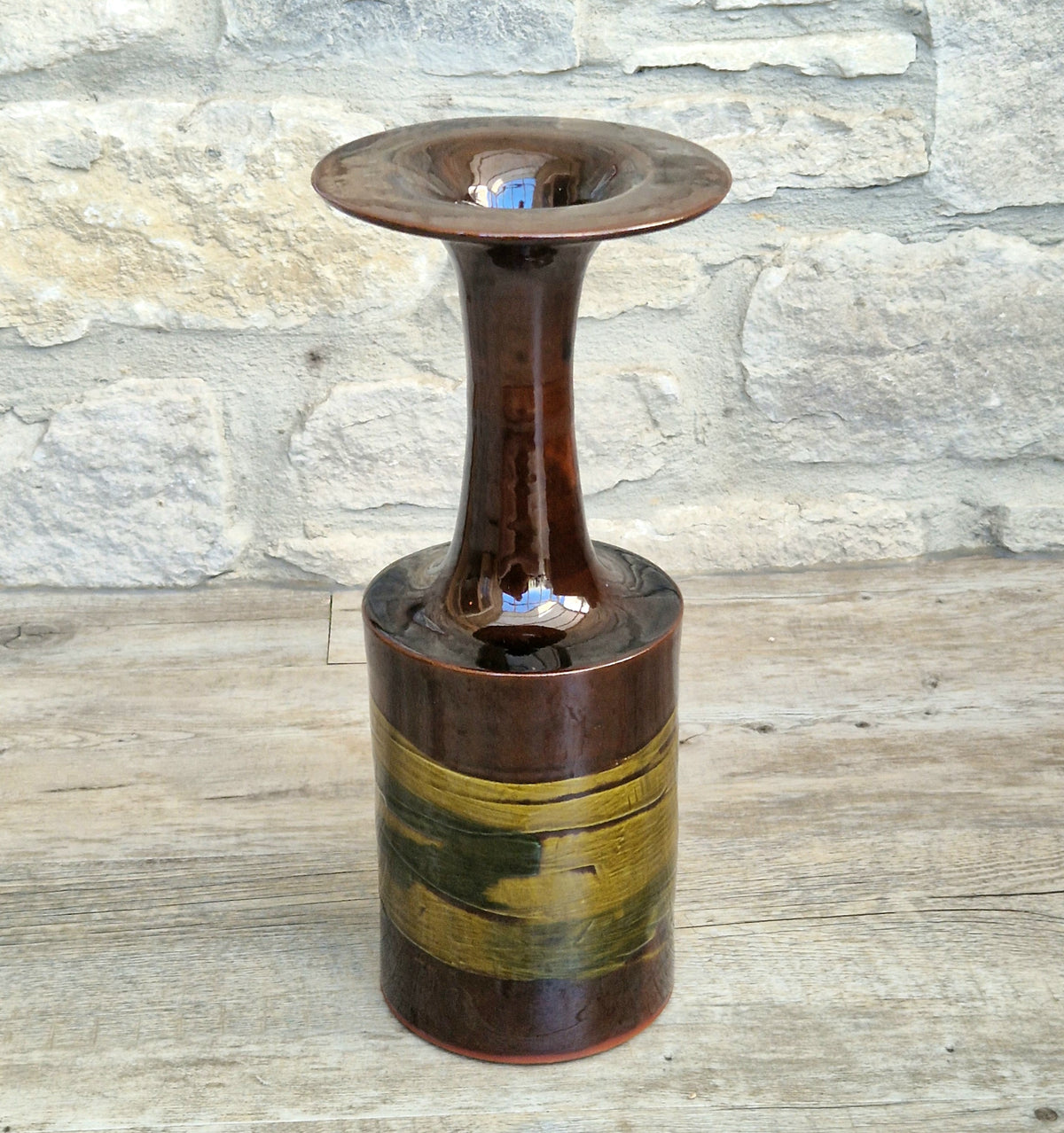 Vintage 1970s Studio Pottery Chalice Vase 32.5cm Terracotta Mid Century Modern Art Glaze