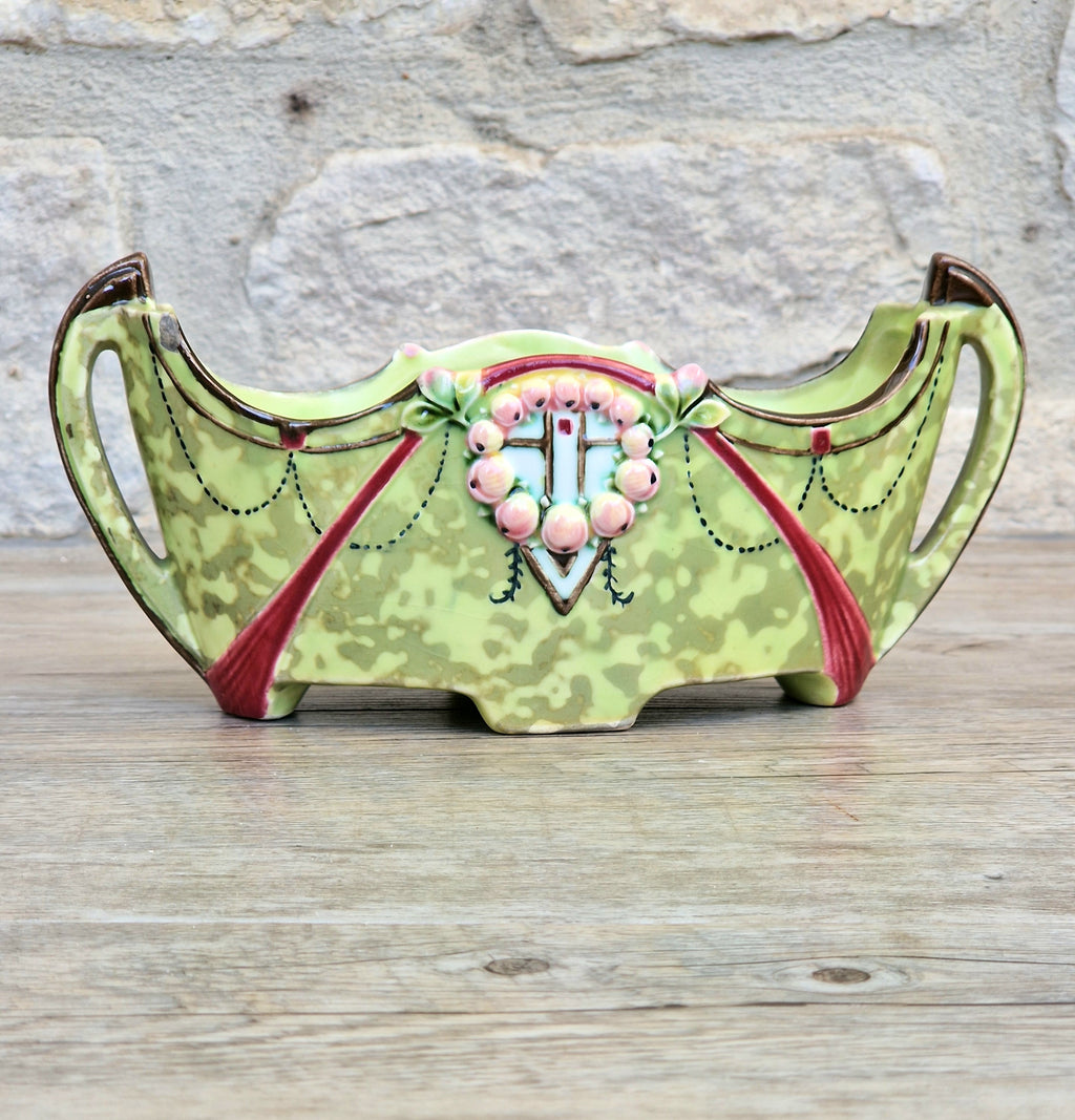Art Nouveau Duxer Babotine Planter: Antique Hand-Painted Jardiniere