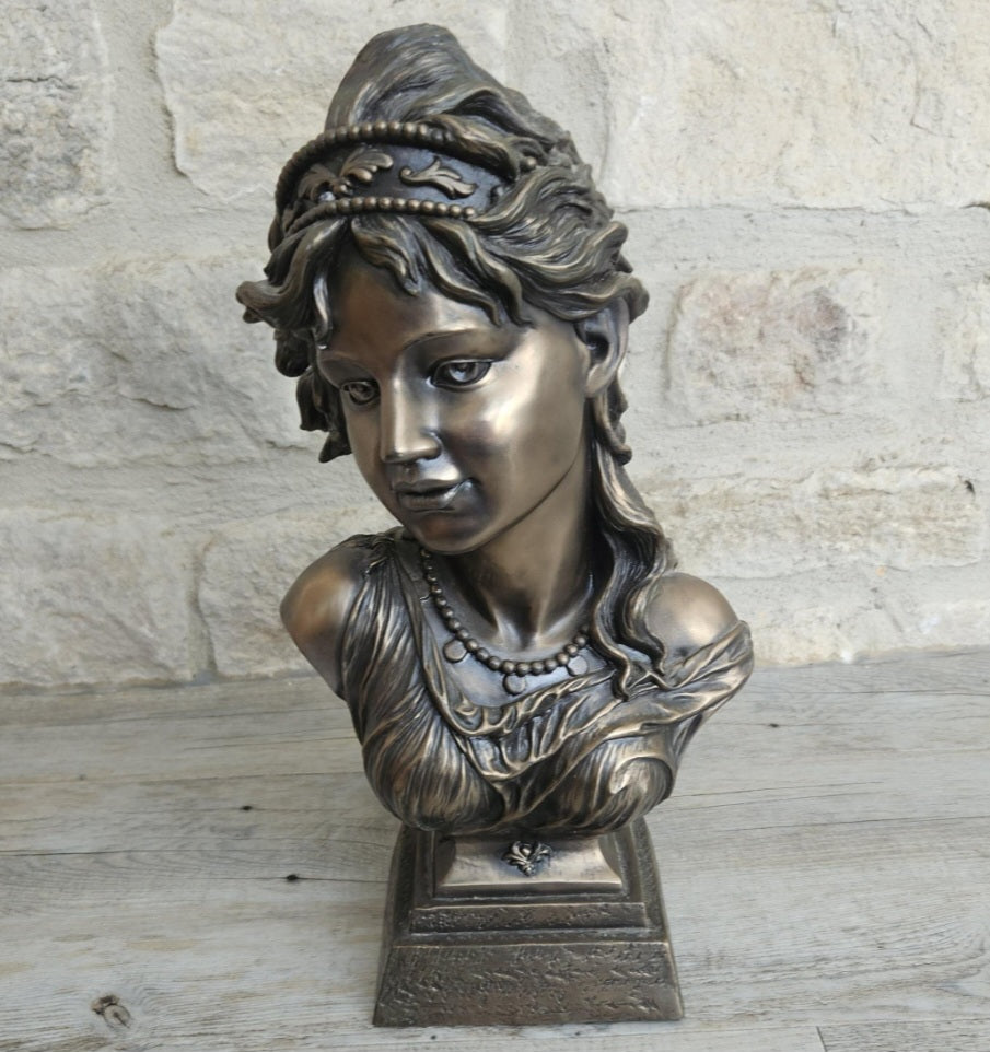 Vintage 2001 Large Resin Female Bust by Crosa Cold Cast Bronze Effect Very Heavy 32cm Tall