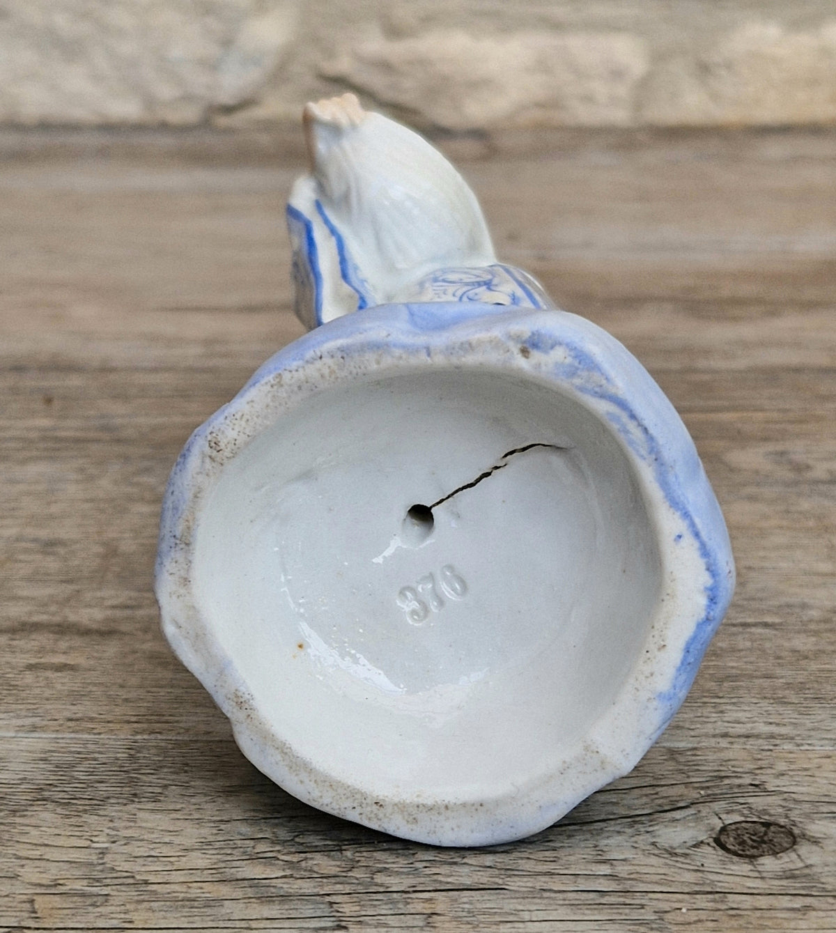 Antique German Chinoiserie Porcelain Geisha Spill Vase, 16cm Blue White Figurine Model 376