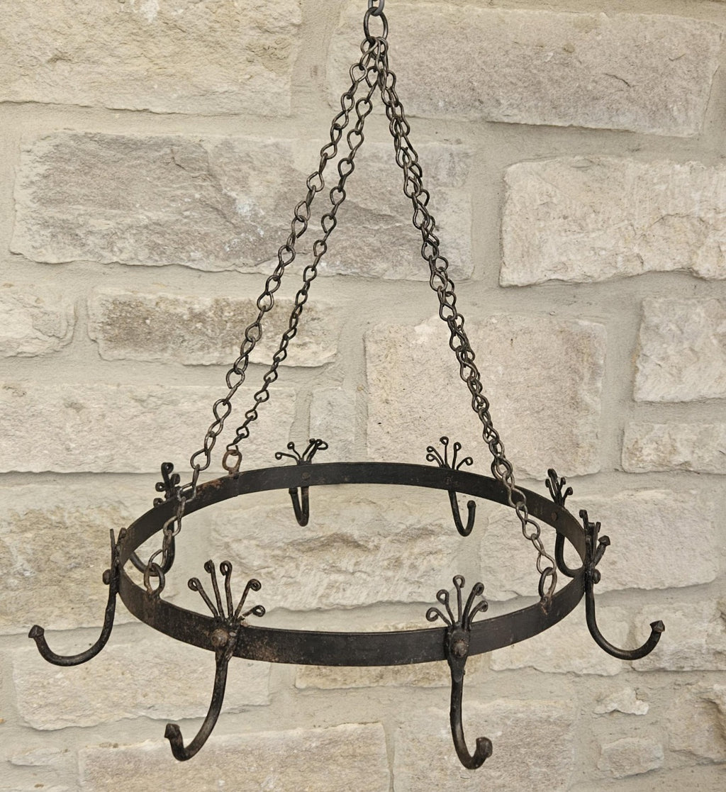 Vintage Hanging Cast Iron Game Rack or Pot Rack with Patina Mid 20th Century