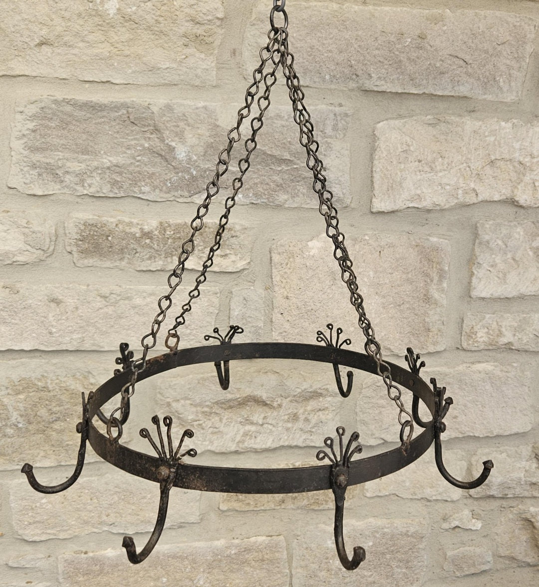 Vintage Hanging Cast Iron Game Rack or Pot Rack with Patina Mid 20th Century