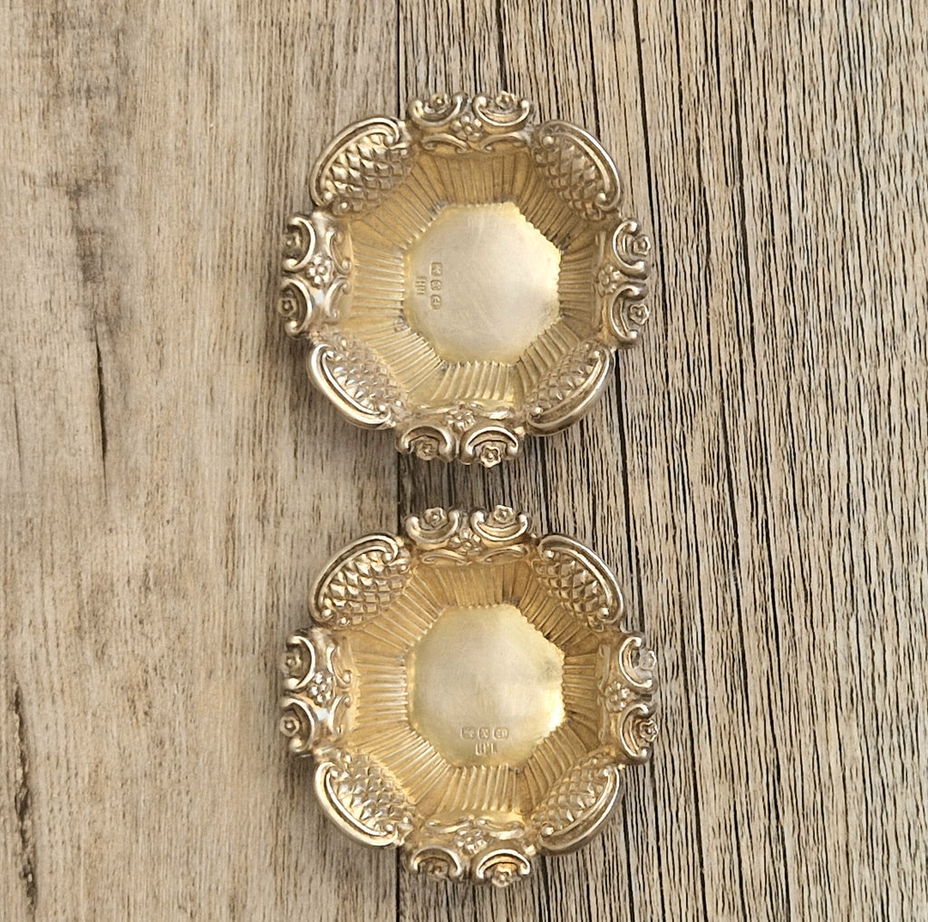 2 x 1897 Sterling Silver Ornate Open Salts by Thomas Hazlewood Birmingham England Antique