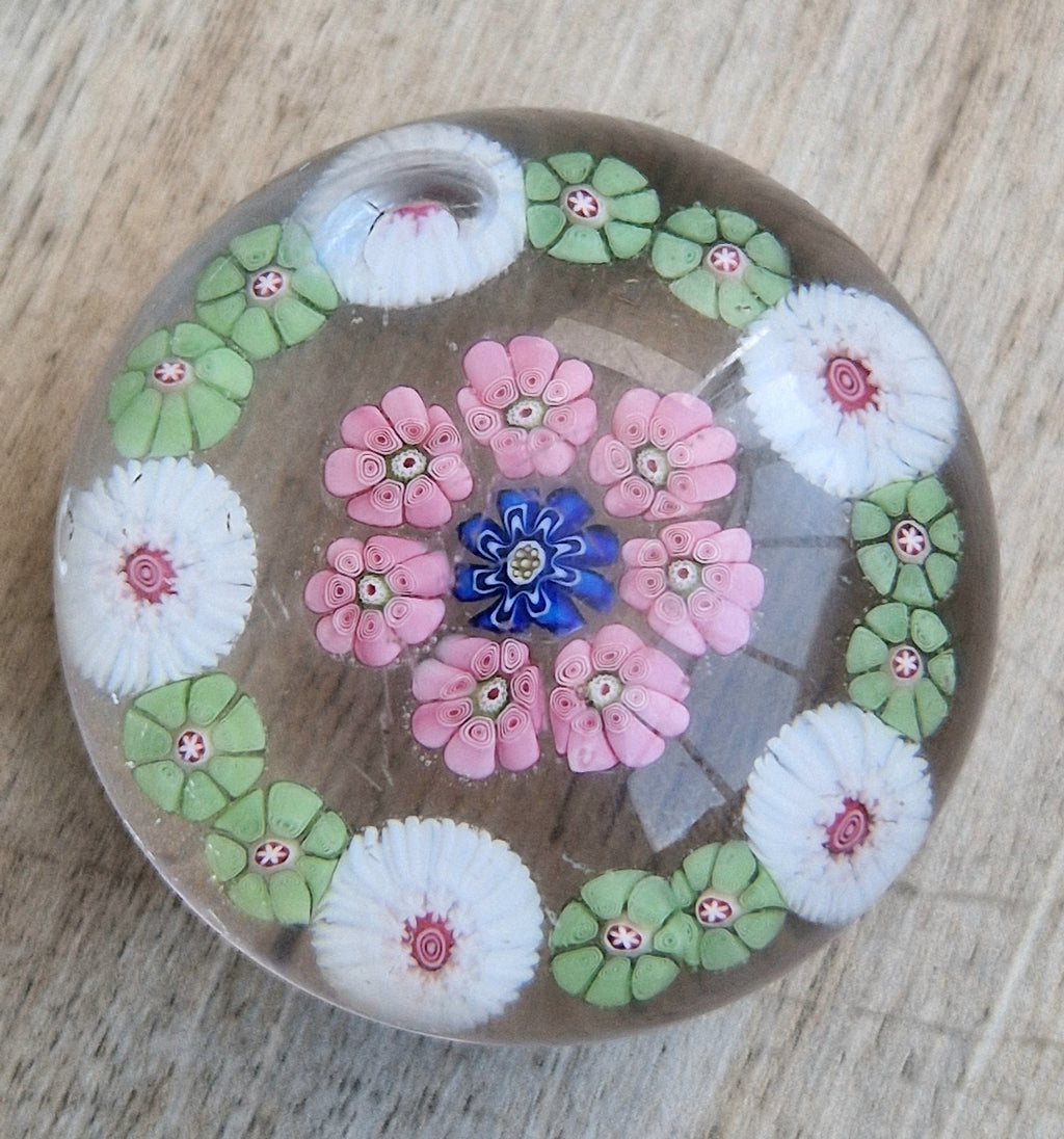Antique Clichy Miniature Spaced Millefiori Glass Paperweight – c.1850 – 4.6cm Bruised