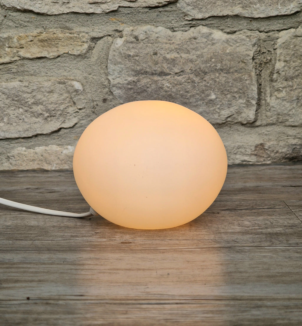 Vintage Habitat Glass Pebble Table Lamp Frosted White 12cm Minimalist Retro Ambient Desk Light