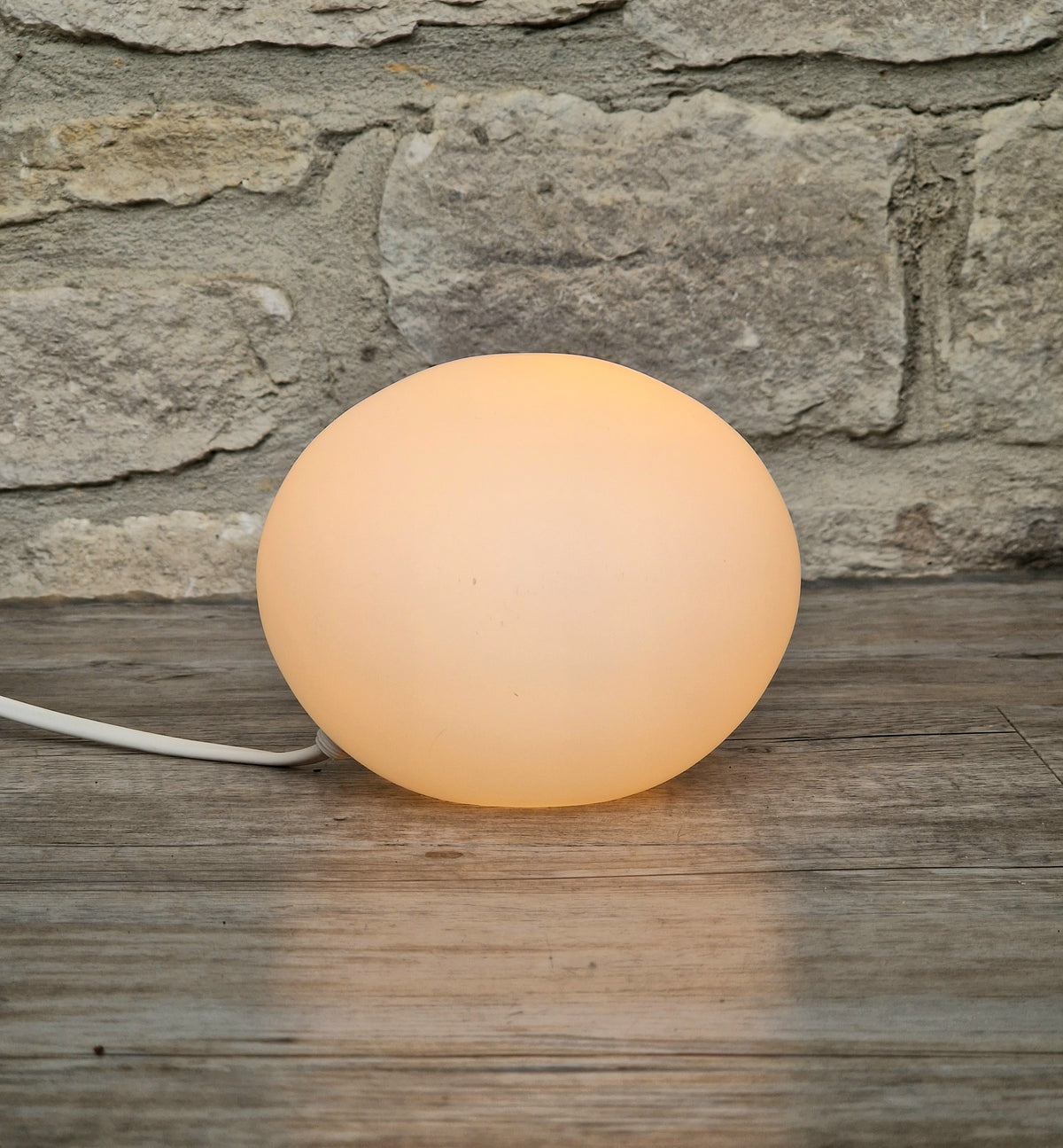 Vintage Habitat Glass Pebble Table Lamp Frosted White 12cm Minimalist Retro Ambient Desk Light