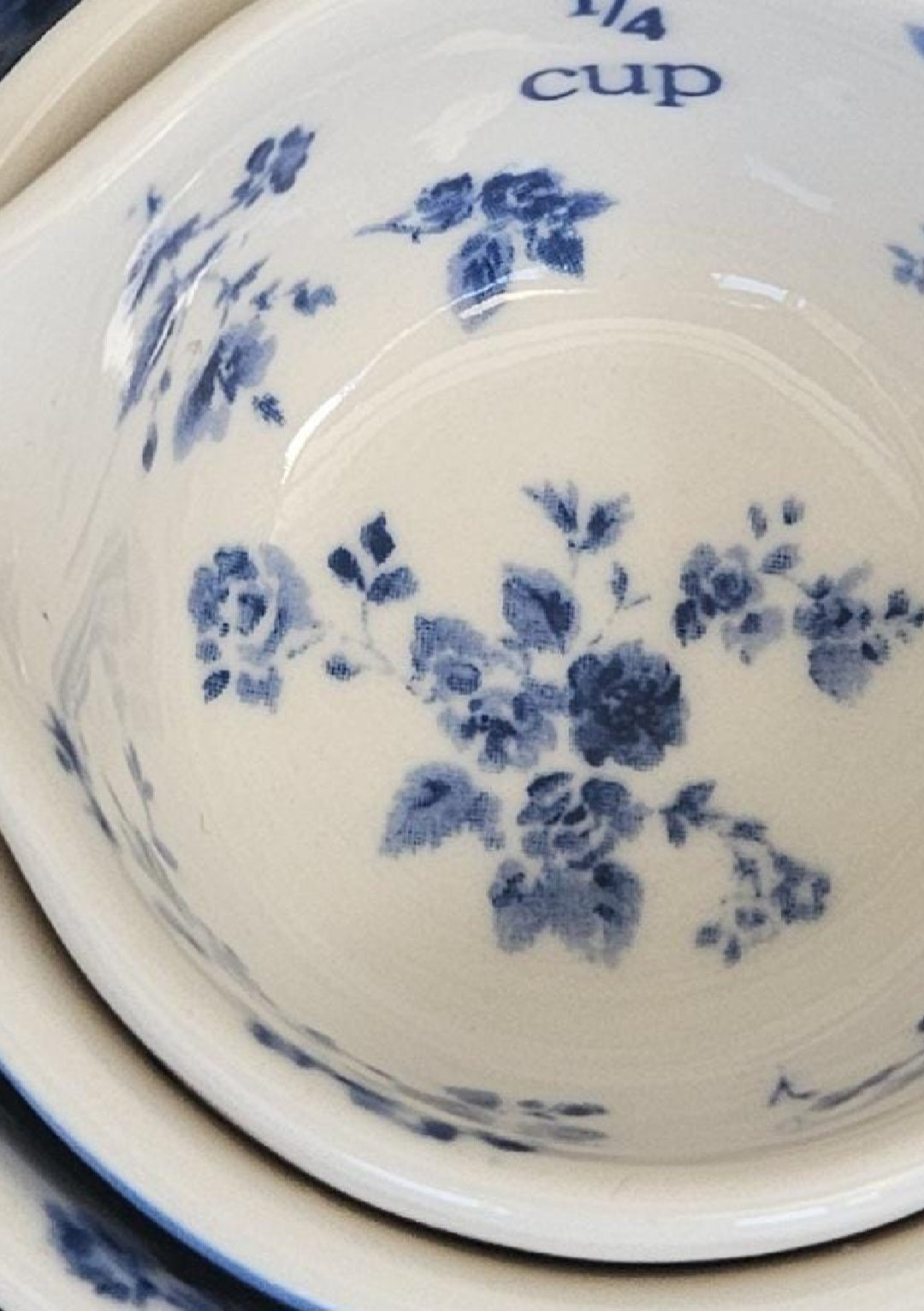 Laura Ashley Ceramics Measuring Cups Petite Fleur Blue White Floral Nesting Set x4 Kitchen