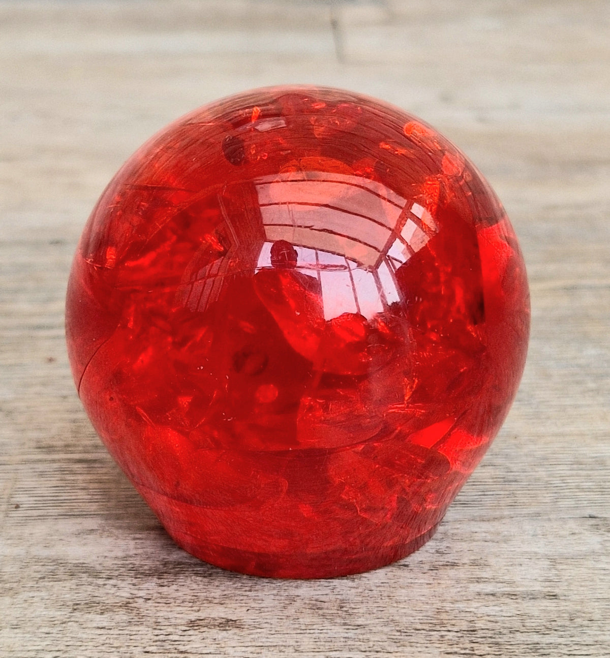 Vintage 1960s Shattaline Resin Orb Paperweight Bright Red Fractured Ice Mid Century Desk Ornament