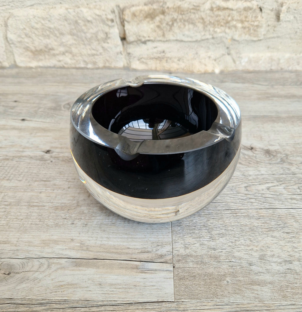 Large 1960's Vintage Antonio da Ros Murano Glass Cigar Ashtray Cenedese Black Sommerso