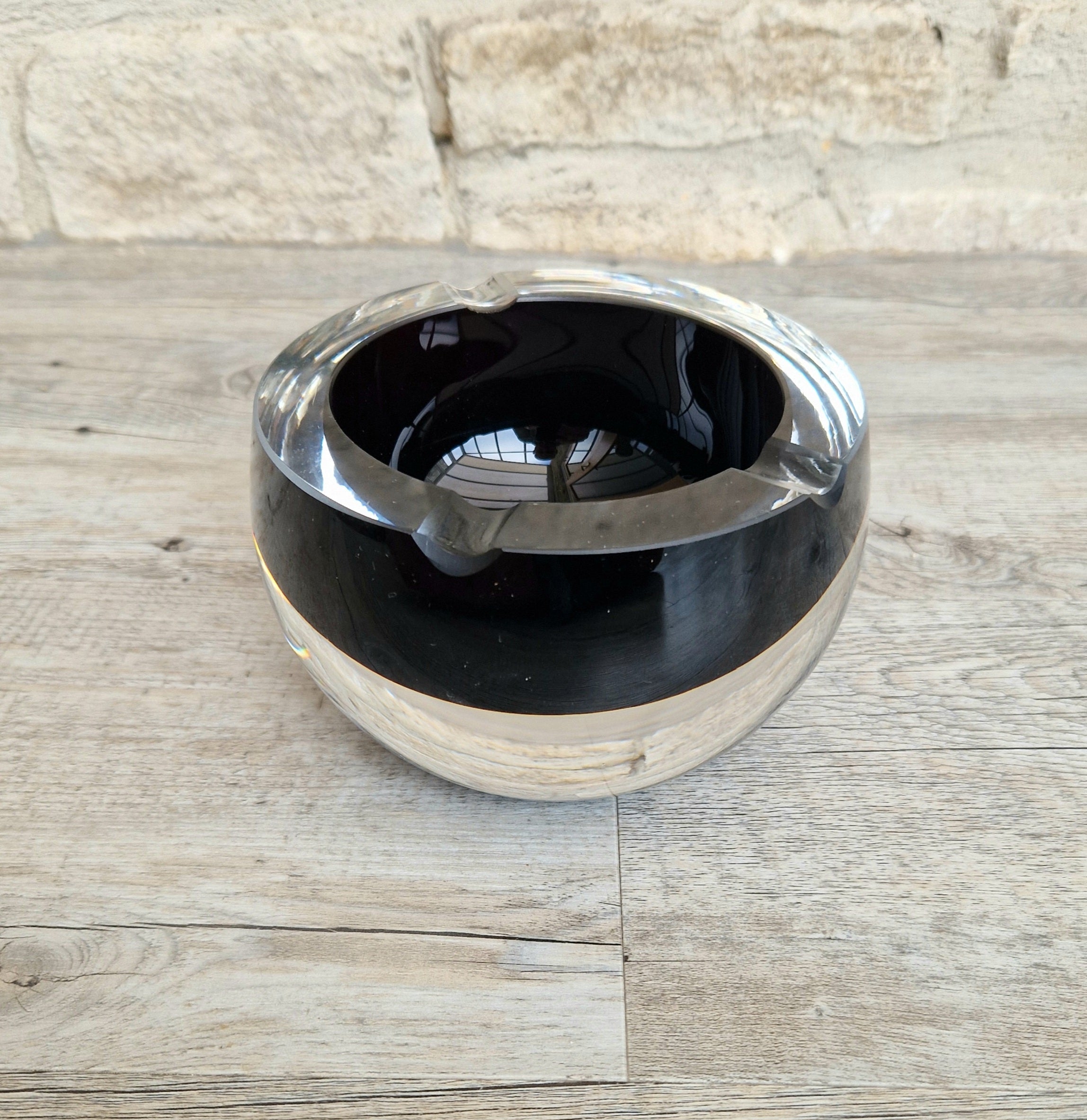 Large 1960's Vintage Antonio da Ros Murano Glass Cigar Ashtray Cenedese Black Sommerso