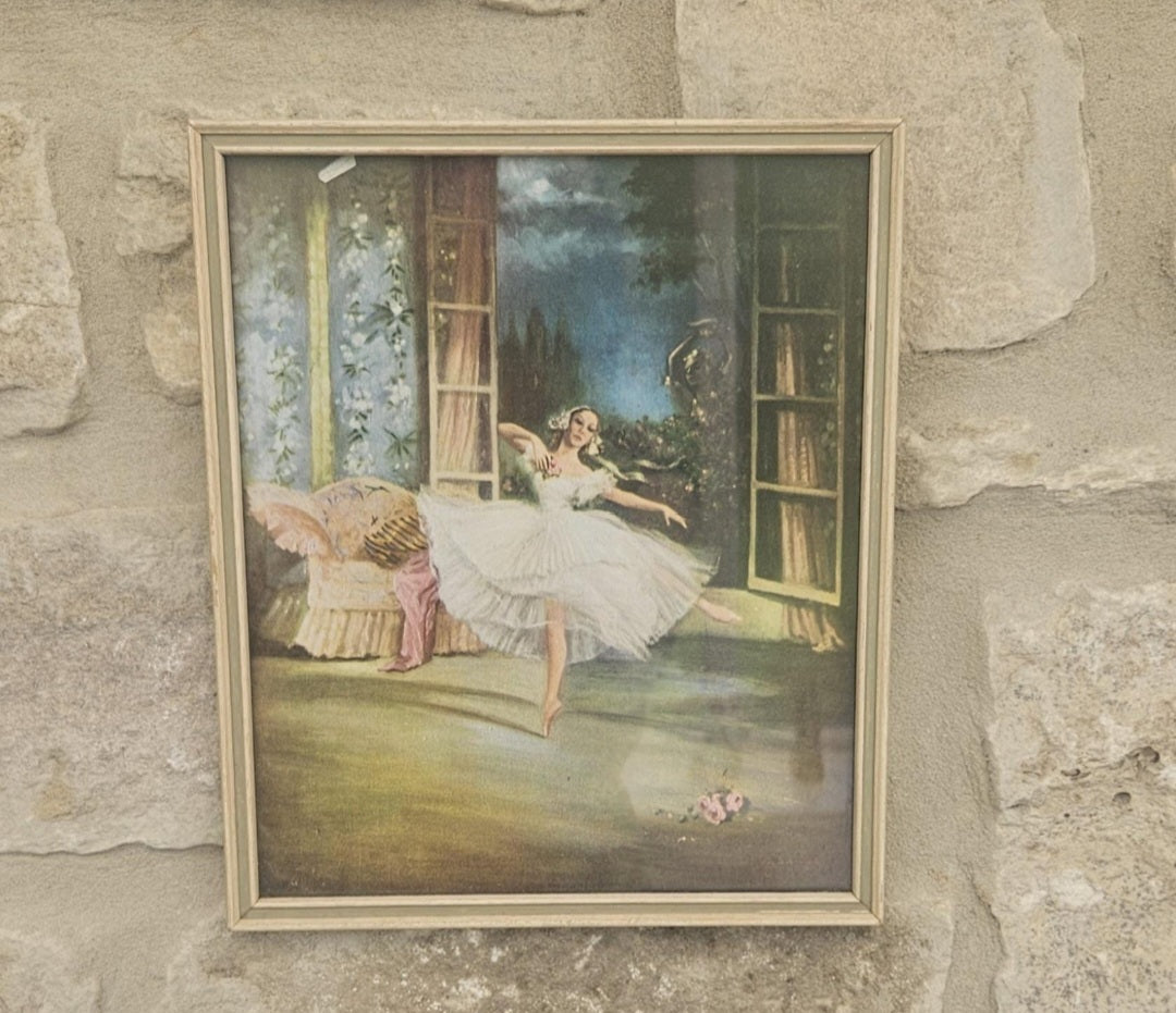 Vintage 1950s Framed Ballerina Print England Romantic Ballet Wall Art Decor Carina Ballerina