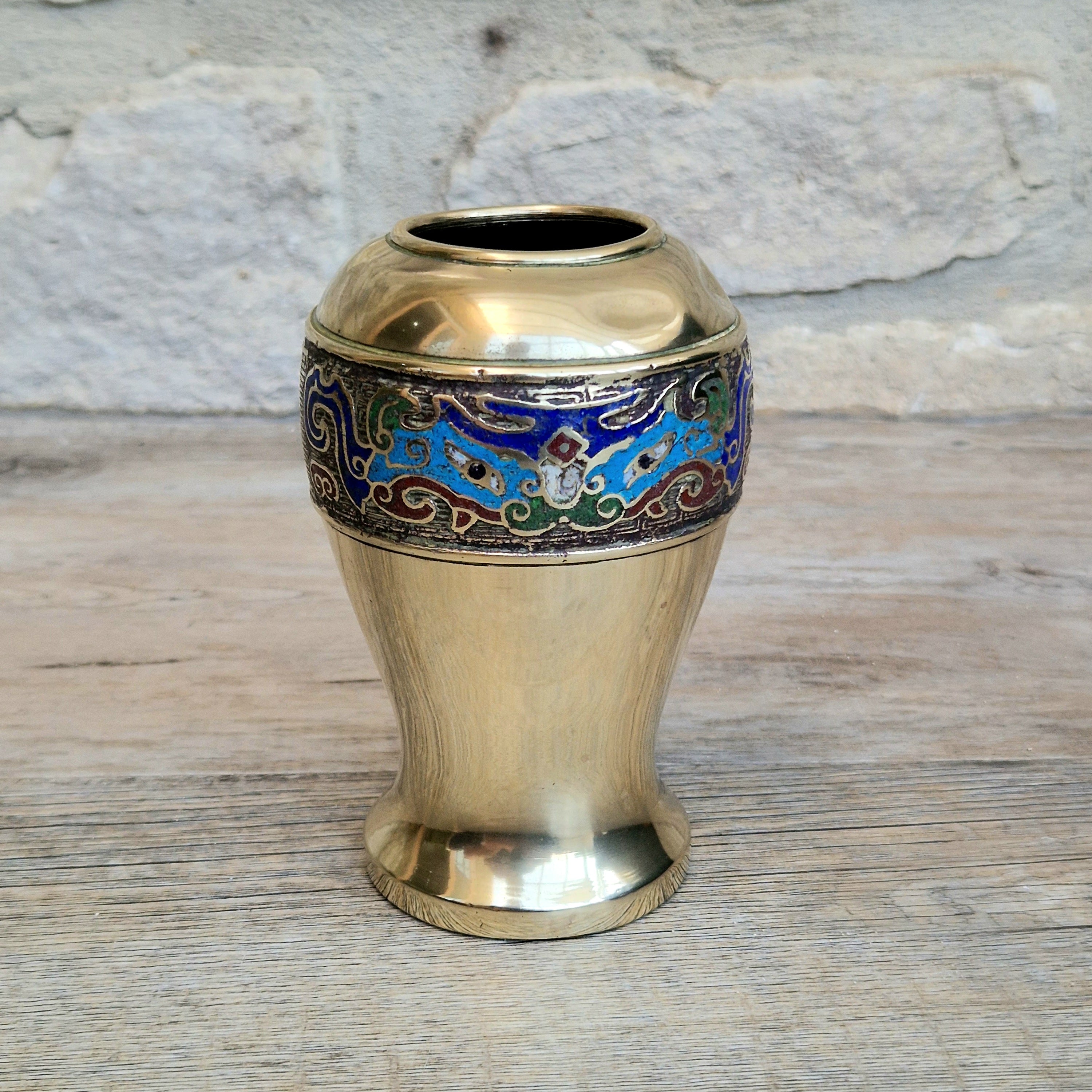 Chinese Late Qing Champleve Enamelled Bronze Small Vase 19th Century Antique