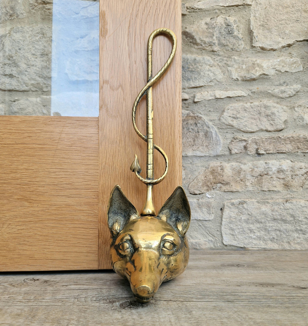 Antique Cast Brass Fox Head Door Porter Door Stop 19th C.