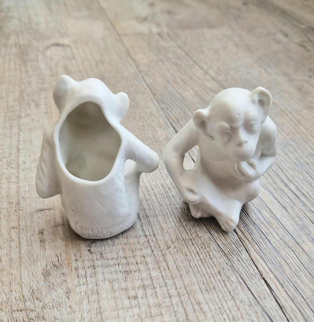 Antique Parian Ware Chimpanzee Match Holders: Stamped Germany 1859