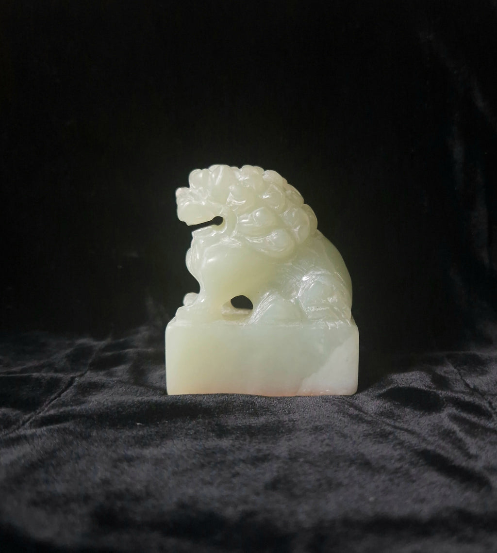 Antique Chinese Carved Jade Foo Dog Lion Chop Stamp 6cm