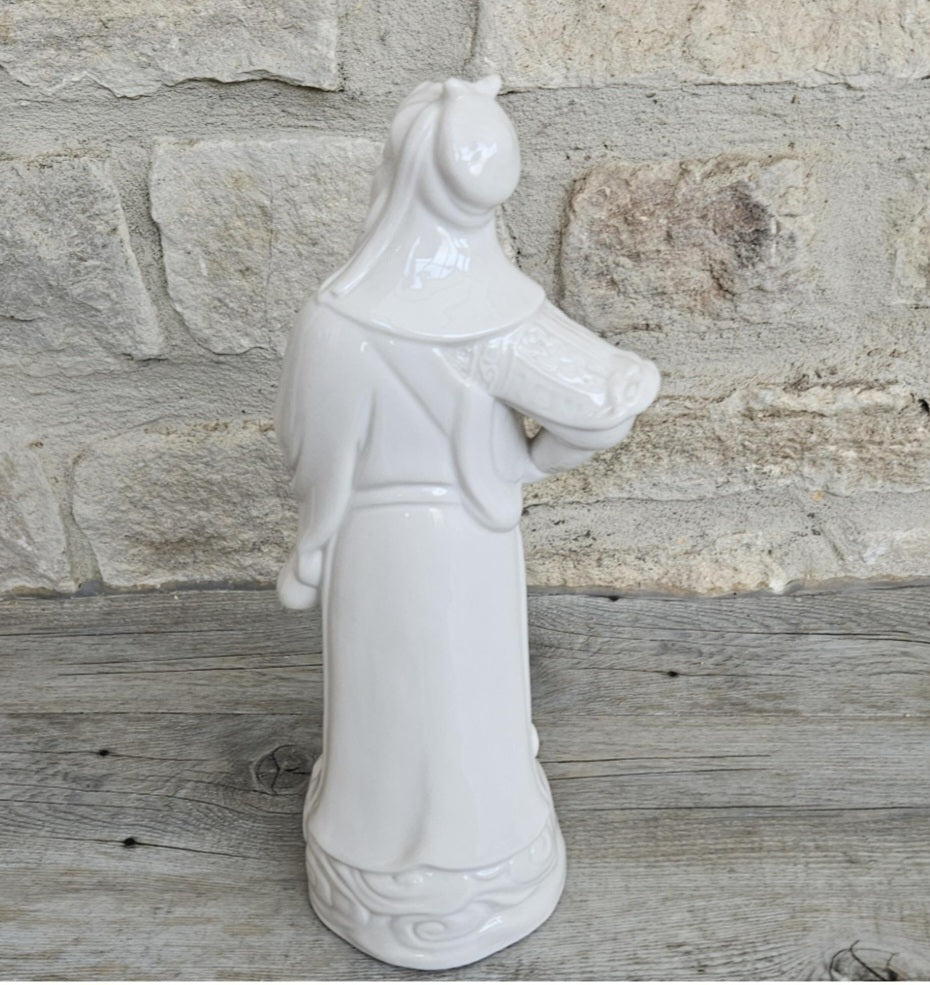 Vintage Large White Chinese Confucius Chinese Man Figure White Glazed Pottery White Confucius Ornament 29cm Tall