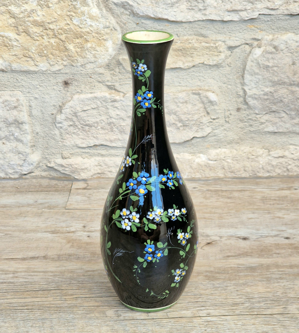 Marmaca San Marino Vase Art Ceramic Black Floral Amphora Tall Bottle Vase 1950's