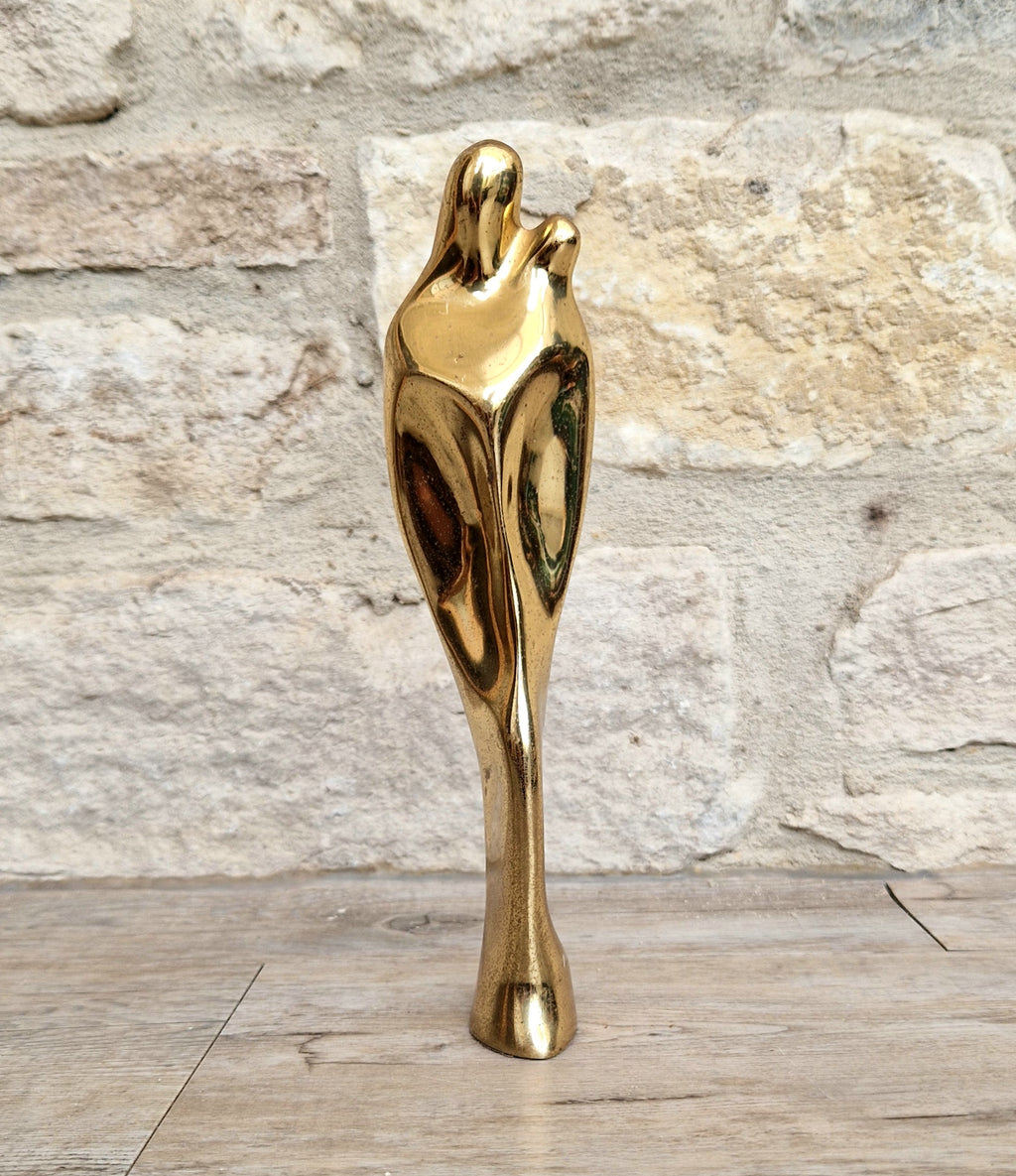 Solid Bronze 'Mother & Child' Figure Biomorphic Abstract 1970s Organic Sculpture Vintage 1.2kg
