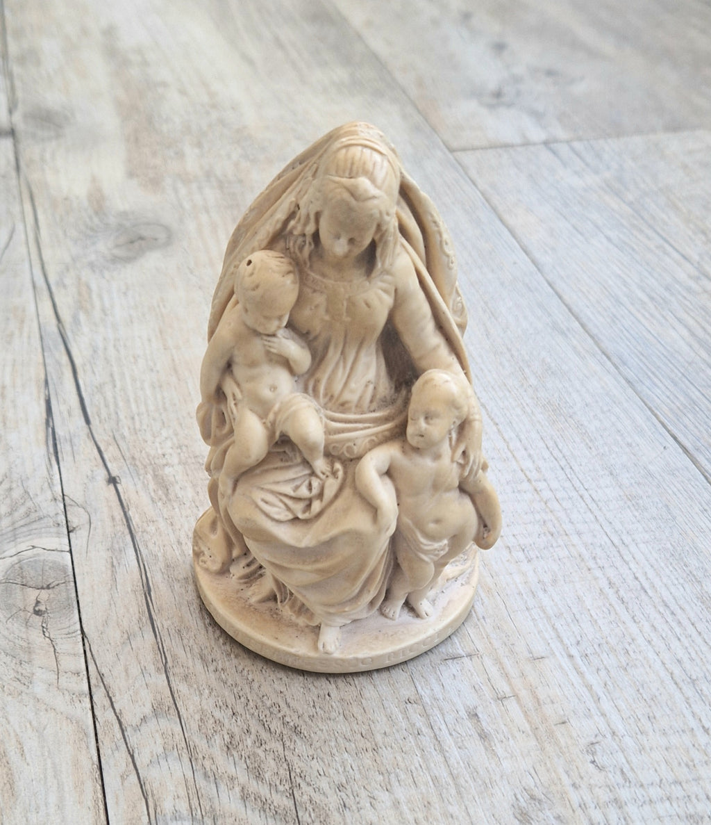 19th Century Antique Meerschaum Figurine Madonna & Child, St John Cherub. Hand-Carved Italian Grand Tour.