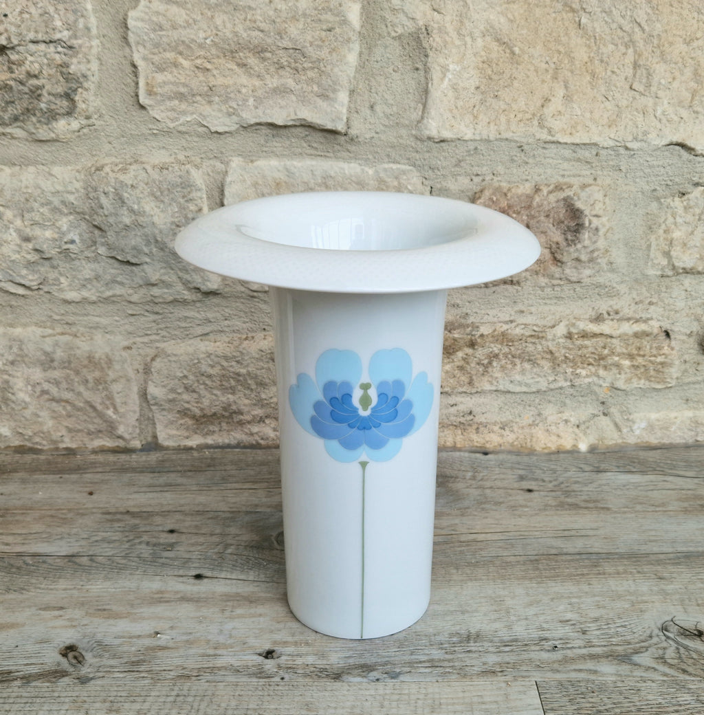 Vintage Rosenthal Studio Line Vase: Tapio Wirkkala White Porcelain with Blue Flower