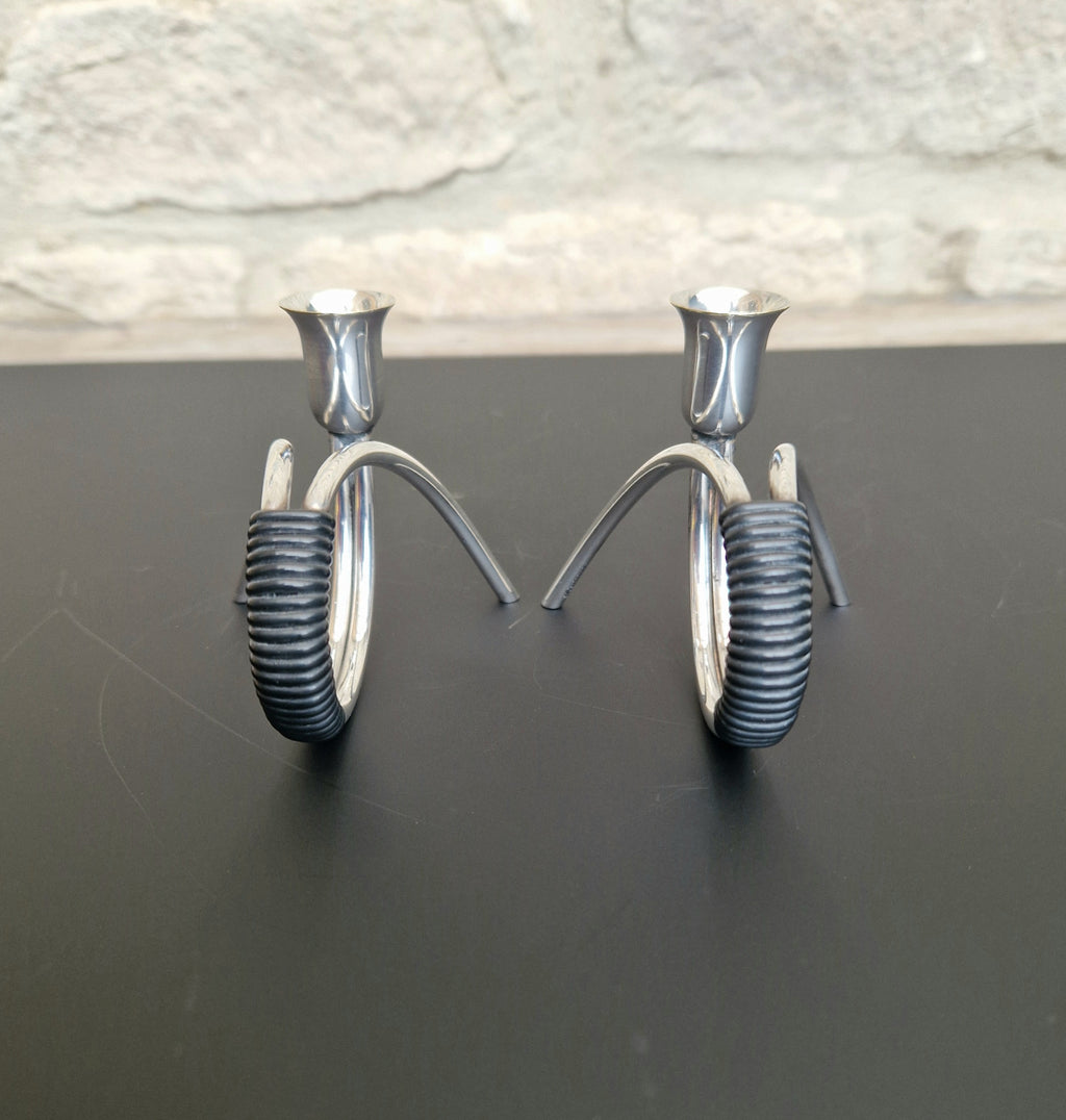 Danish Modern Miniature Silver Plated Candlesticks Carl F. Christiansen Pair